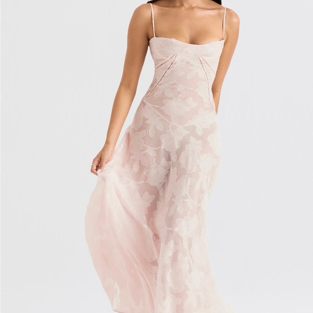 House of CB Seren Blush Pink Lace Maxi Dress